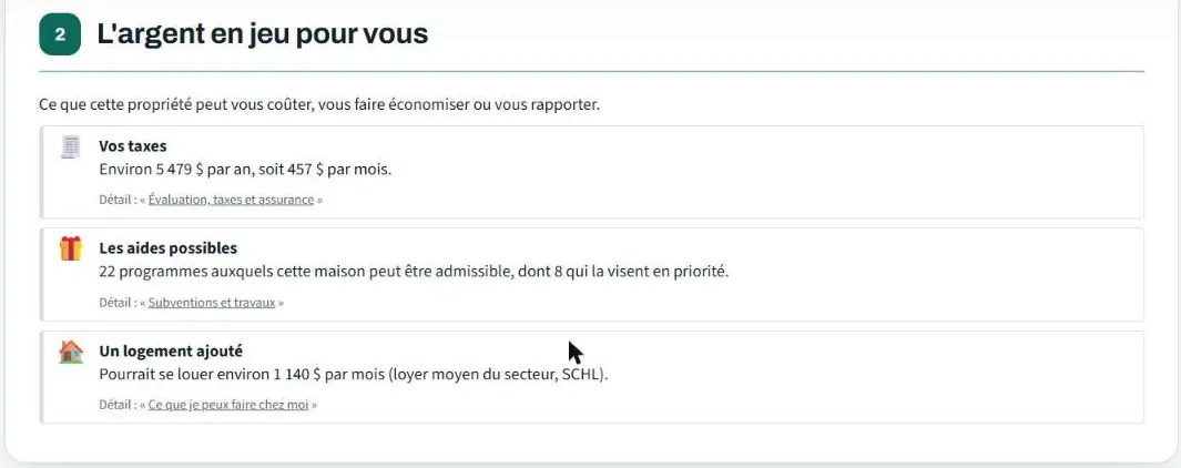 L'argent en jeu pour vous : taxes, aides possibles, logement ajouté