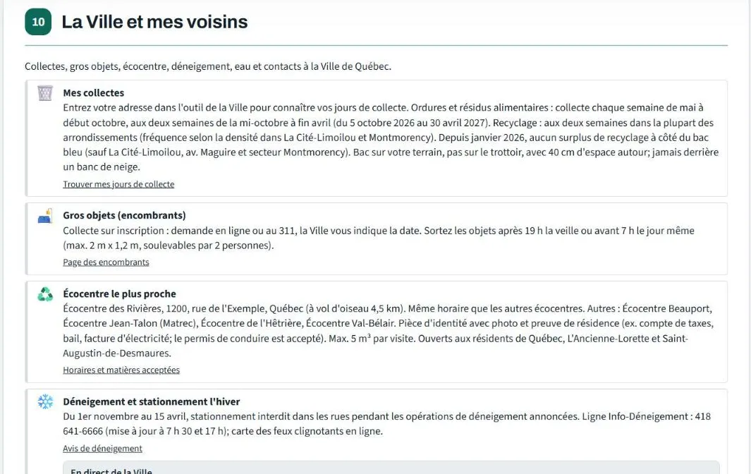 La Ville et mes voisins : collectes, encombrants, écocentre, déneigement